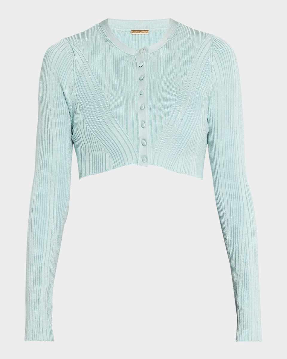 Pointelle Compact Jacquard Crewneck Crop Cardigan